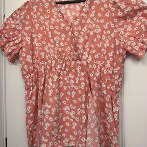 SHEIN Pink Smocked Puff Sleeve Blouse